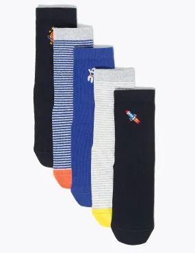 5 Pack Cotton Space Embroidered Socks