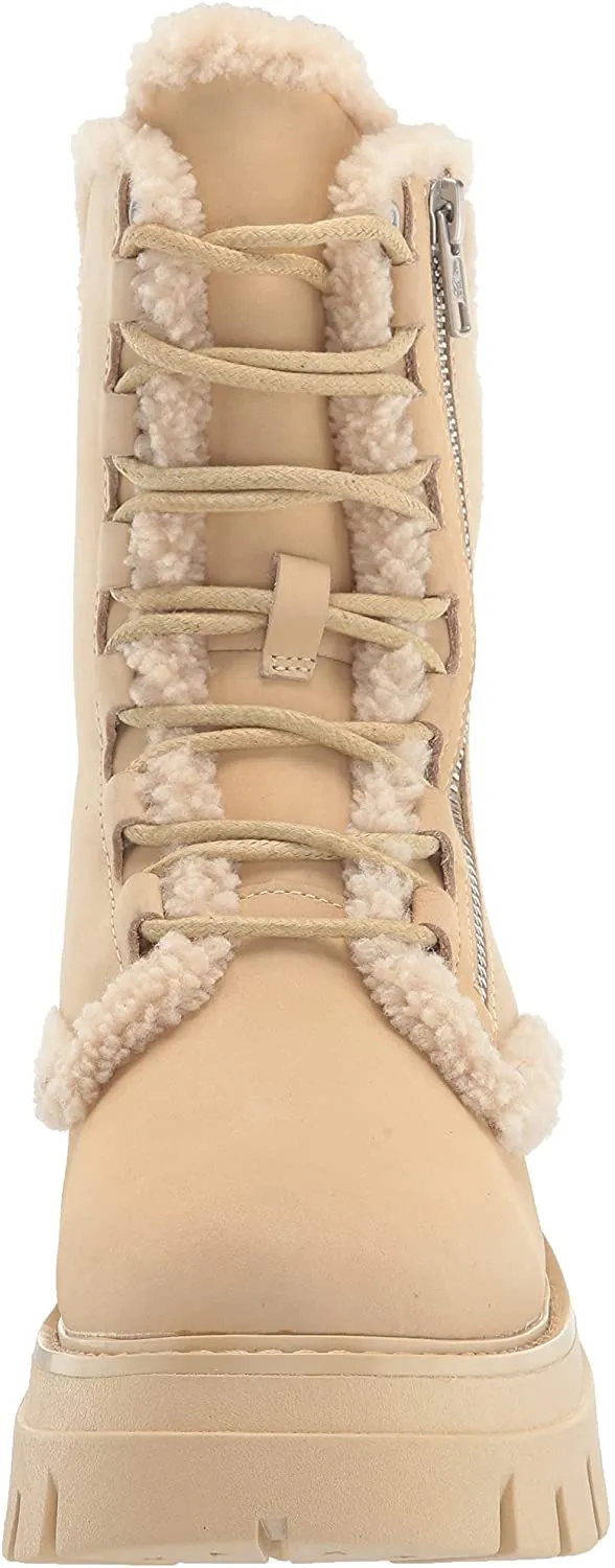 Ash Lets Fur Vanilla Pull On Lace Up Side Zipper Round Toe High Biker Boots