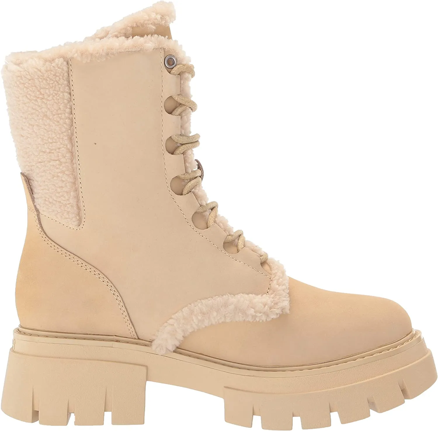 Ash Lets Fur Vanilla Pull On Lace Up Side Zipper Round Toe High Biker Boots