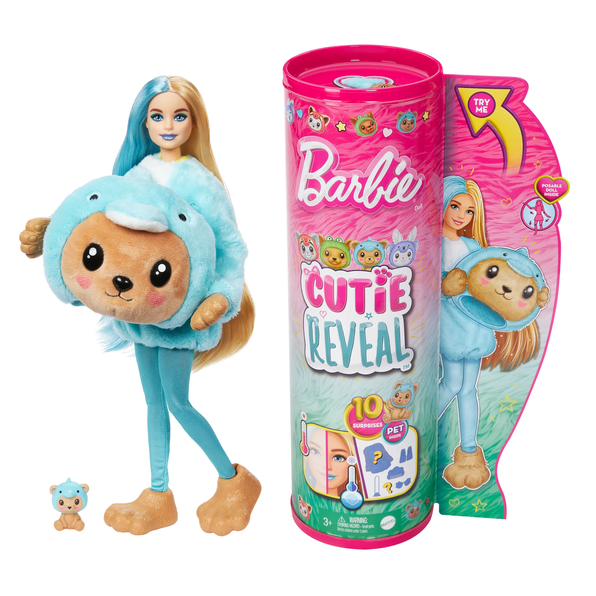 Barbie Cutie Reveal Costume-Themed Series Doll & Accessories With 10 Surprises, Teddy Bear As Dolphin