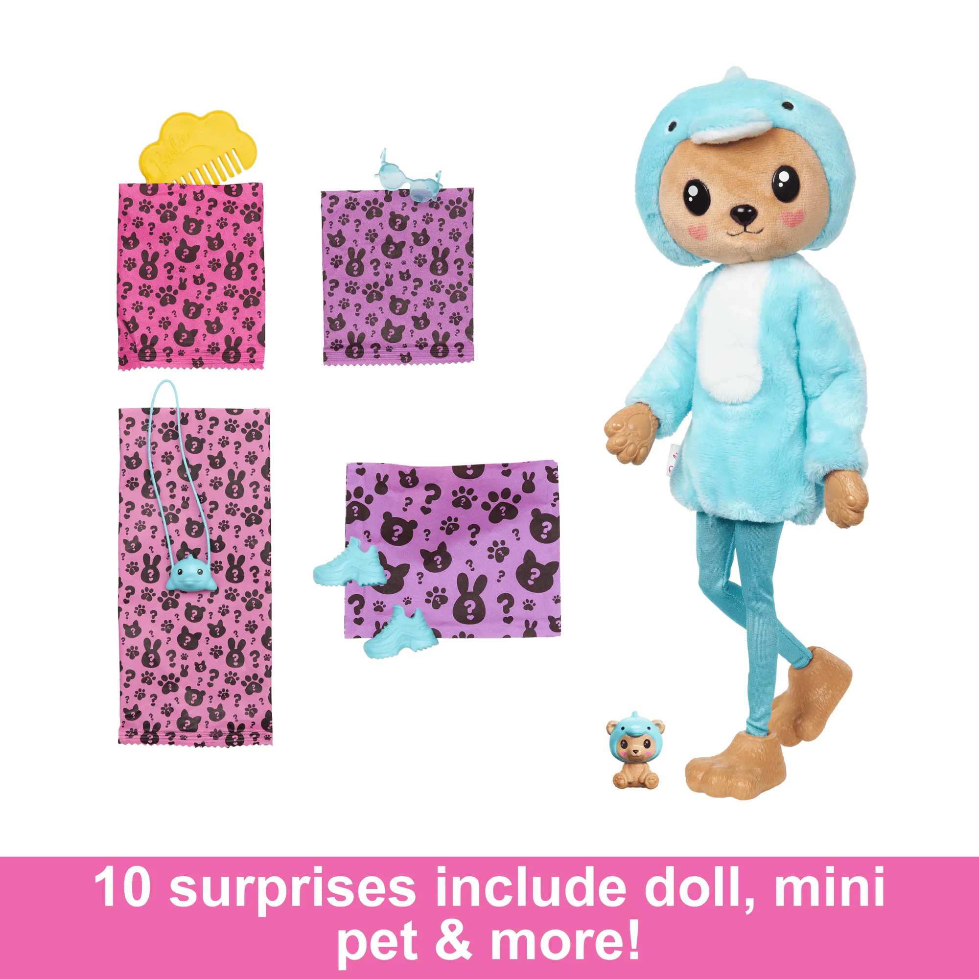 Barbie Cutie Reveal Costume-Themed Series Doll & Accessories With 10 Surprises, Teddy Bear As Dolphin