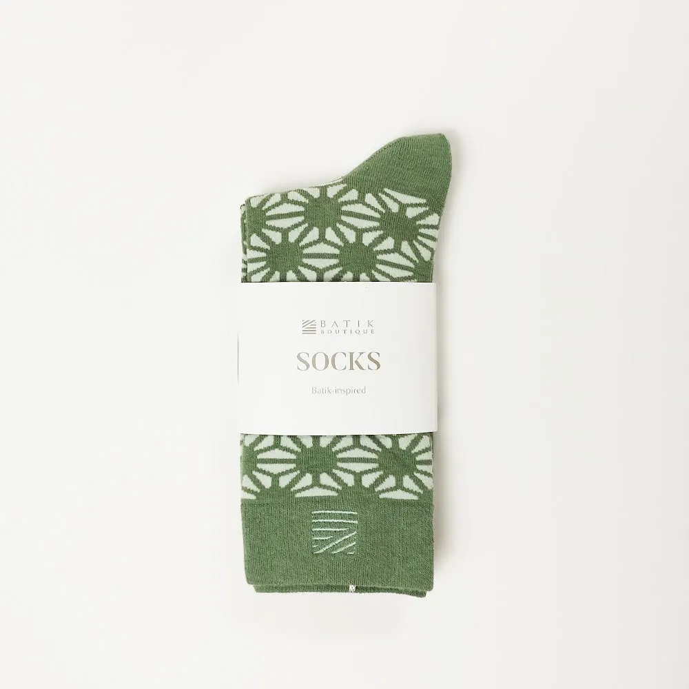 Batik-Inspired Unisex Socks - Sage Firework