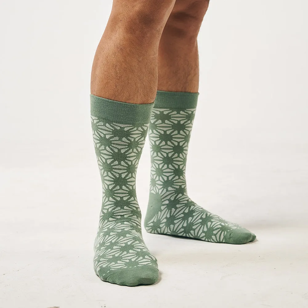 Batik-Inspired Unisex Socks - Sage Firework