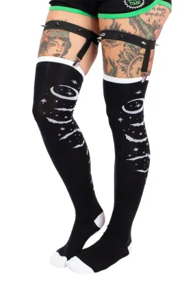 Bats and Stars Thigh High Garter Socks