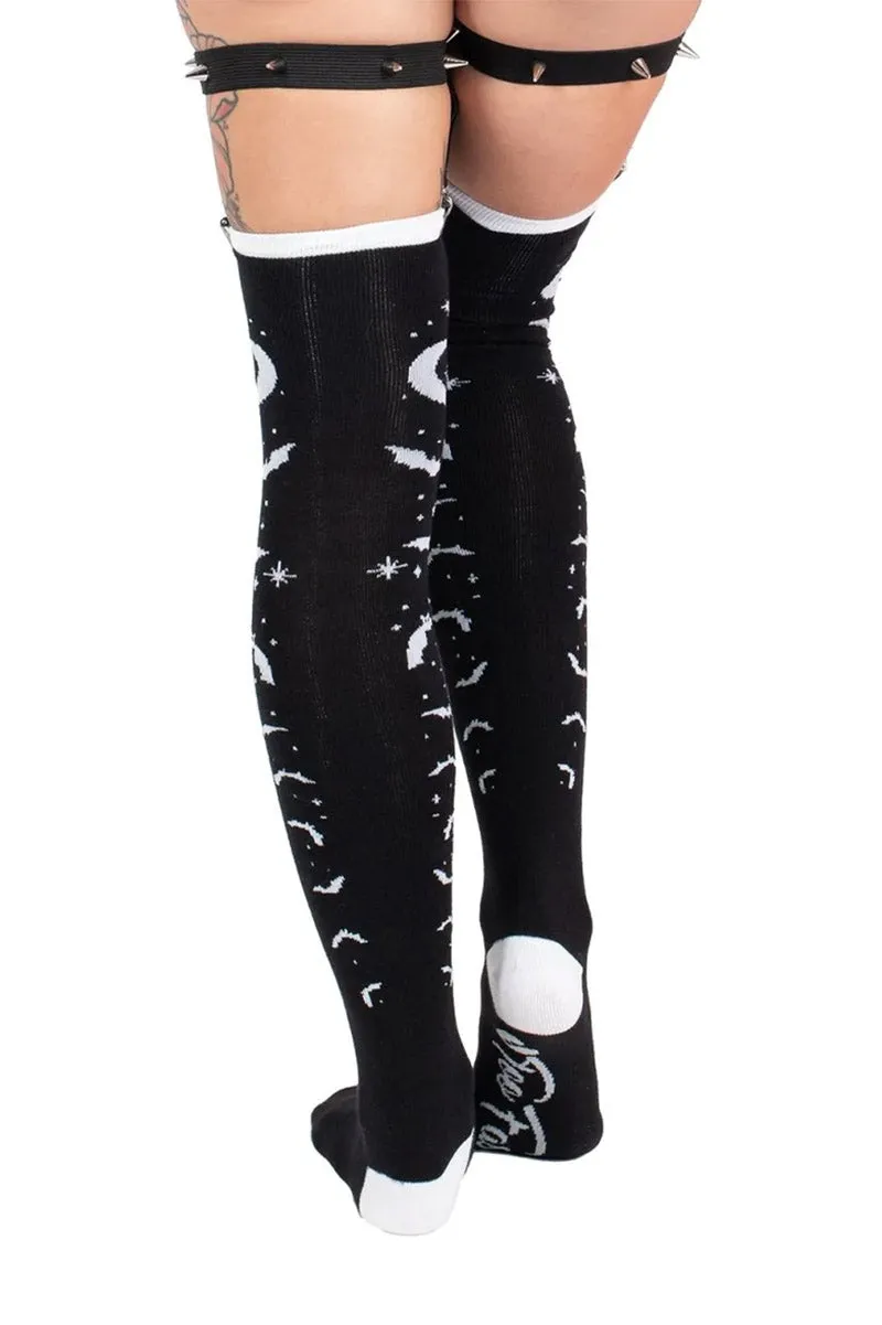 Bats and Stars Thigh High Garter Socks