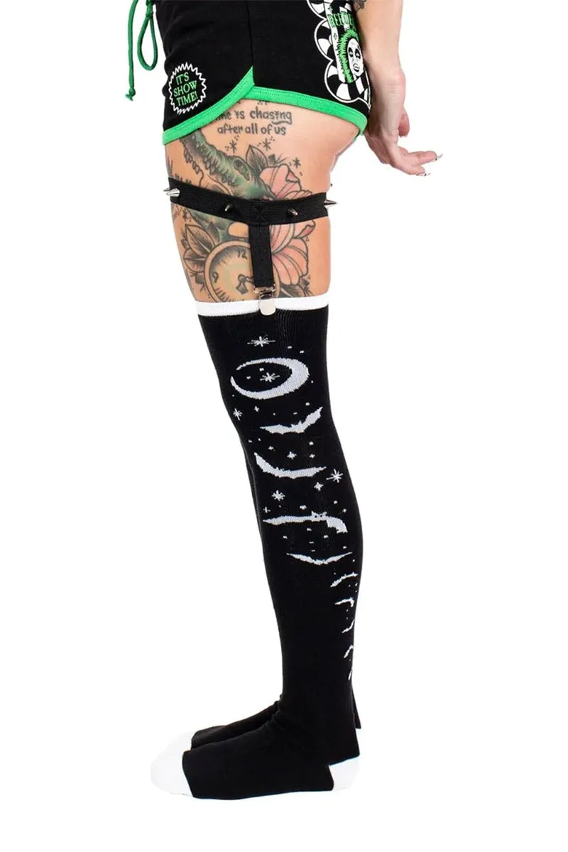 Bats and Stars Thigh High Garter Socks