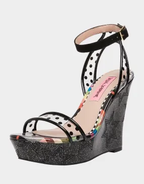 Betsey Johnson Charissa Clear Straps HIgh Platform Wedge Sandal Black Multi