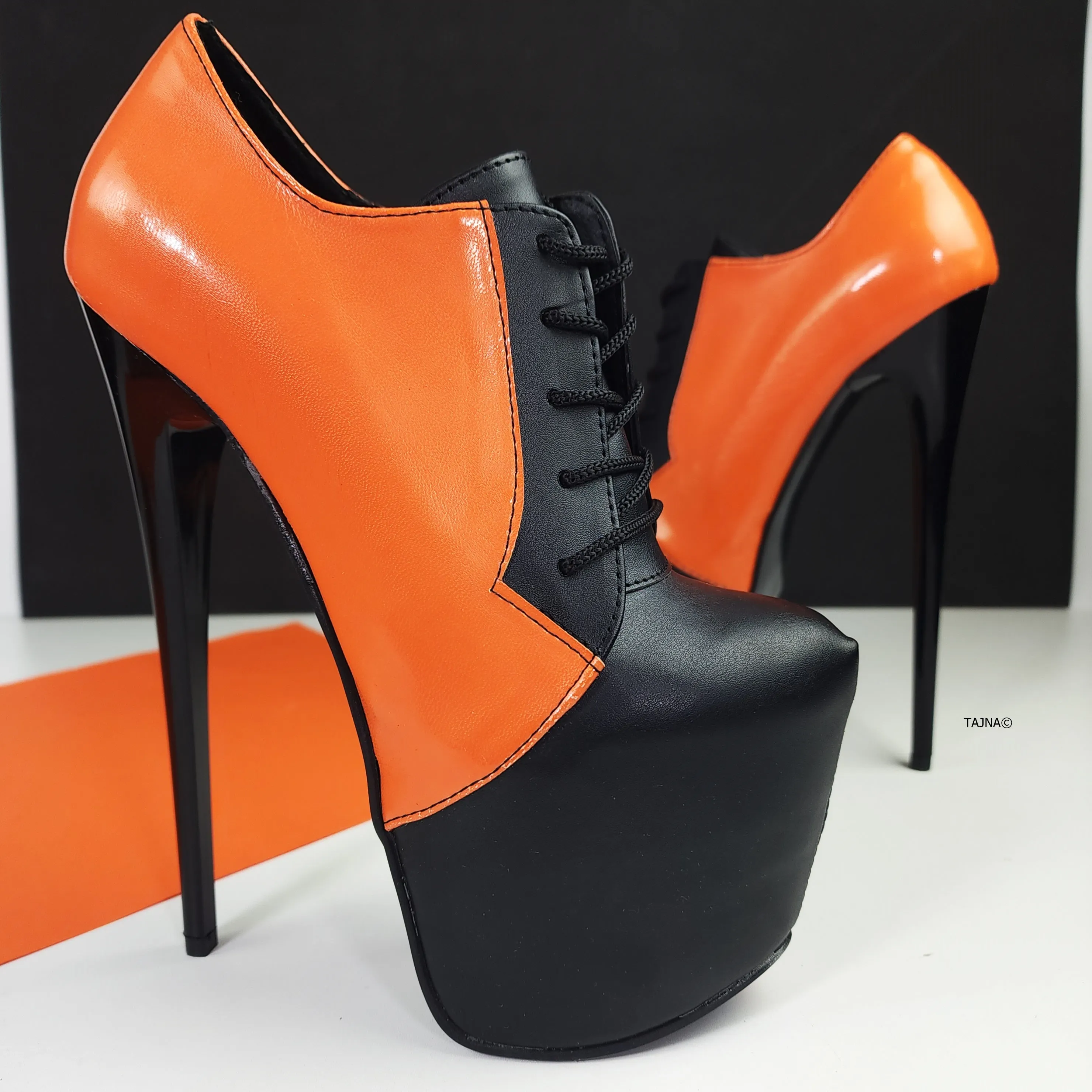 Black Orange Halloween Lace Up Booties - Oxford