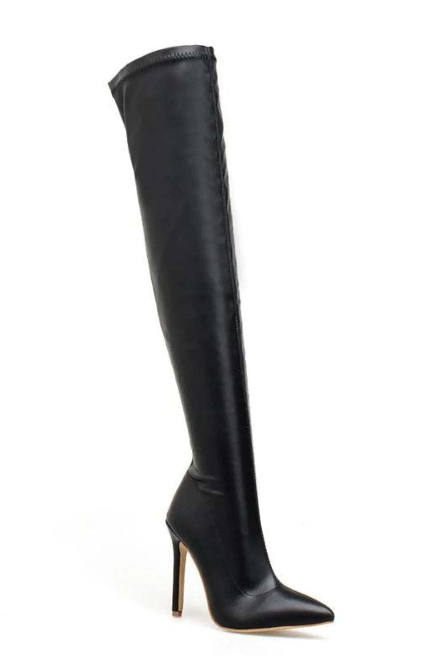 Black Pointed Toe Thigh High Boots