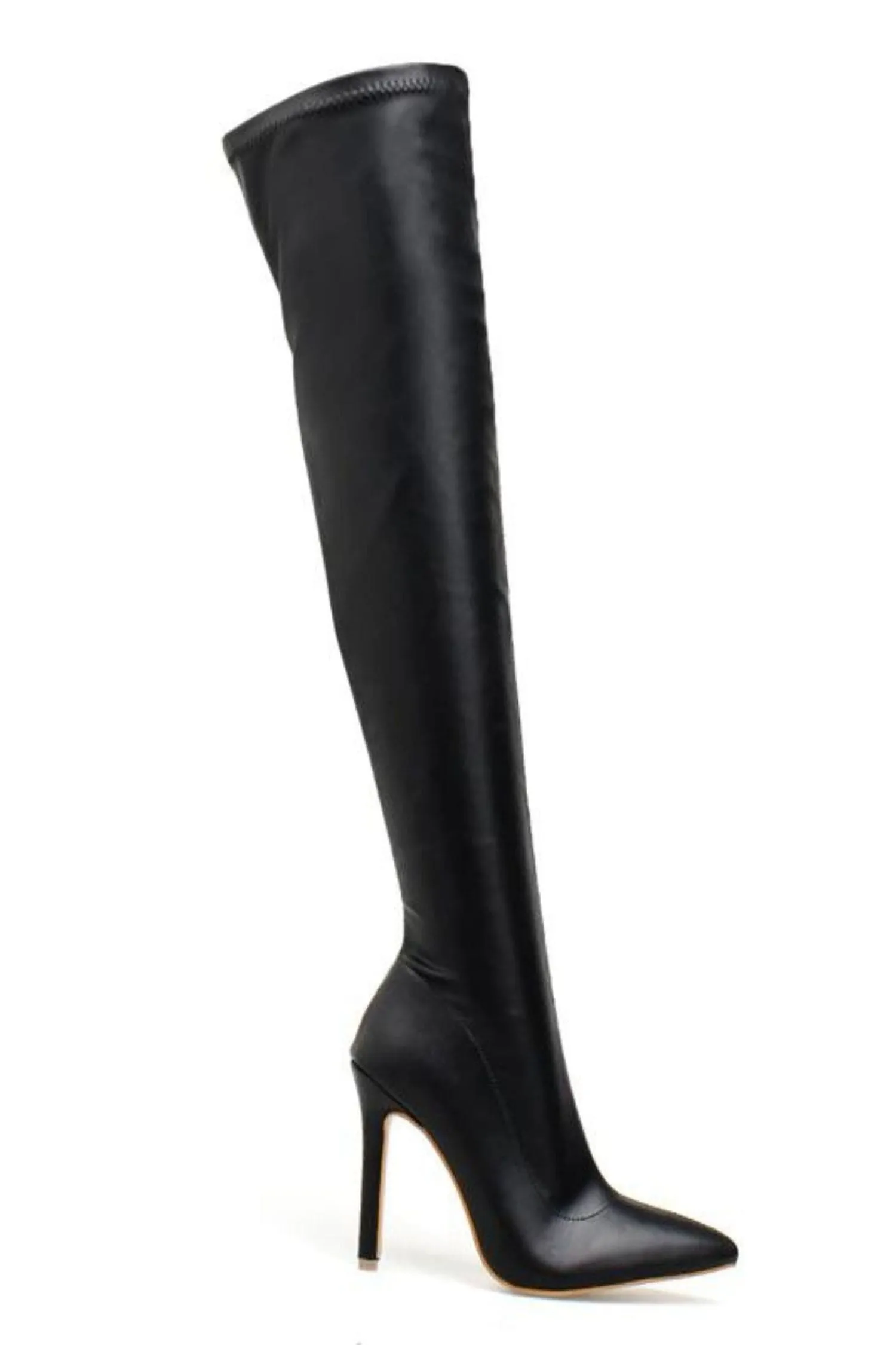 Black Pointed Toe Thigh High Boots