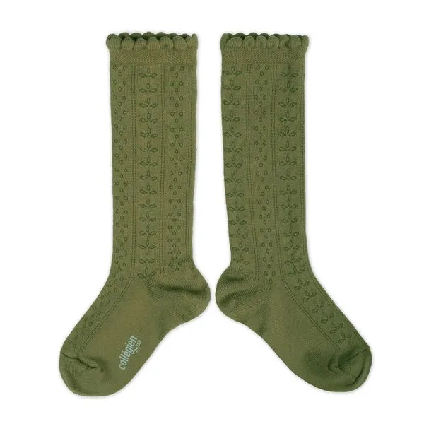 Collegien Pointelle Organic Cotton Knee high Socks - olive