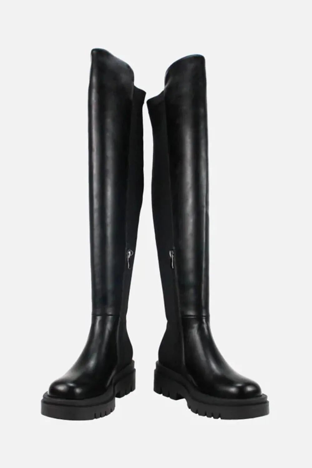 Gallious Chunky Sole Knee High Boots in Black