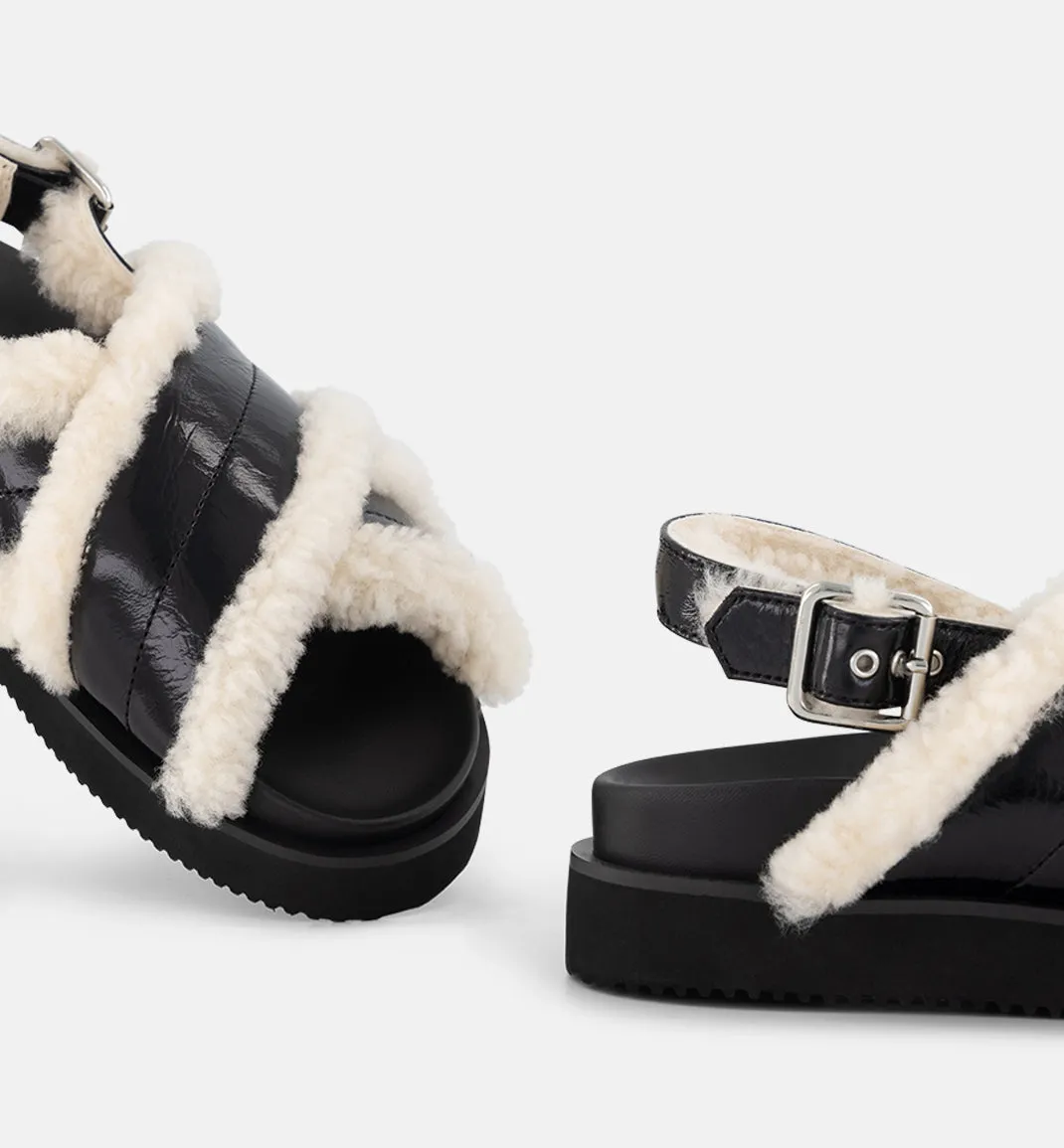 Love Shearling Sandal | Black Crush