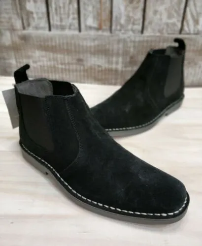 Mens Suede Desert Boots Pull on Slip Black Dealer Chelsea Boot Size 6 to 12 New