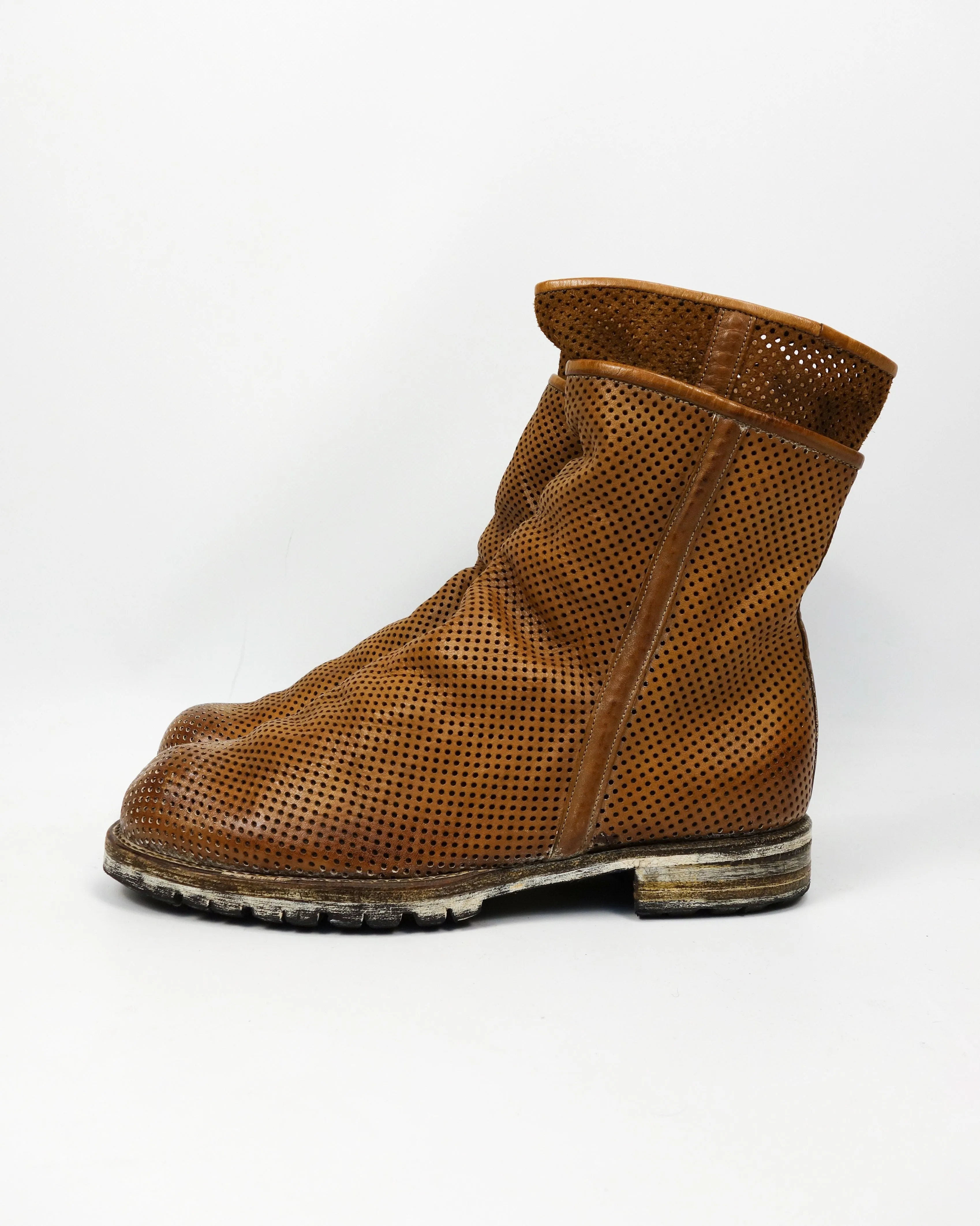 Vintage 1990s Mihara Yasuhiro Perforated Tan Leather Boots