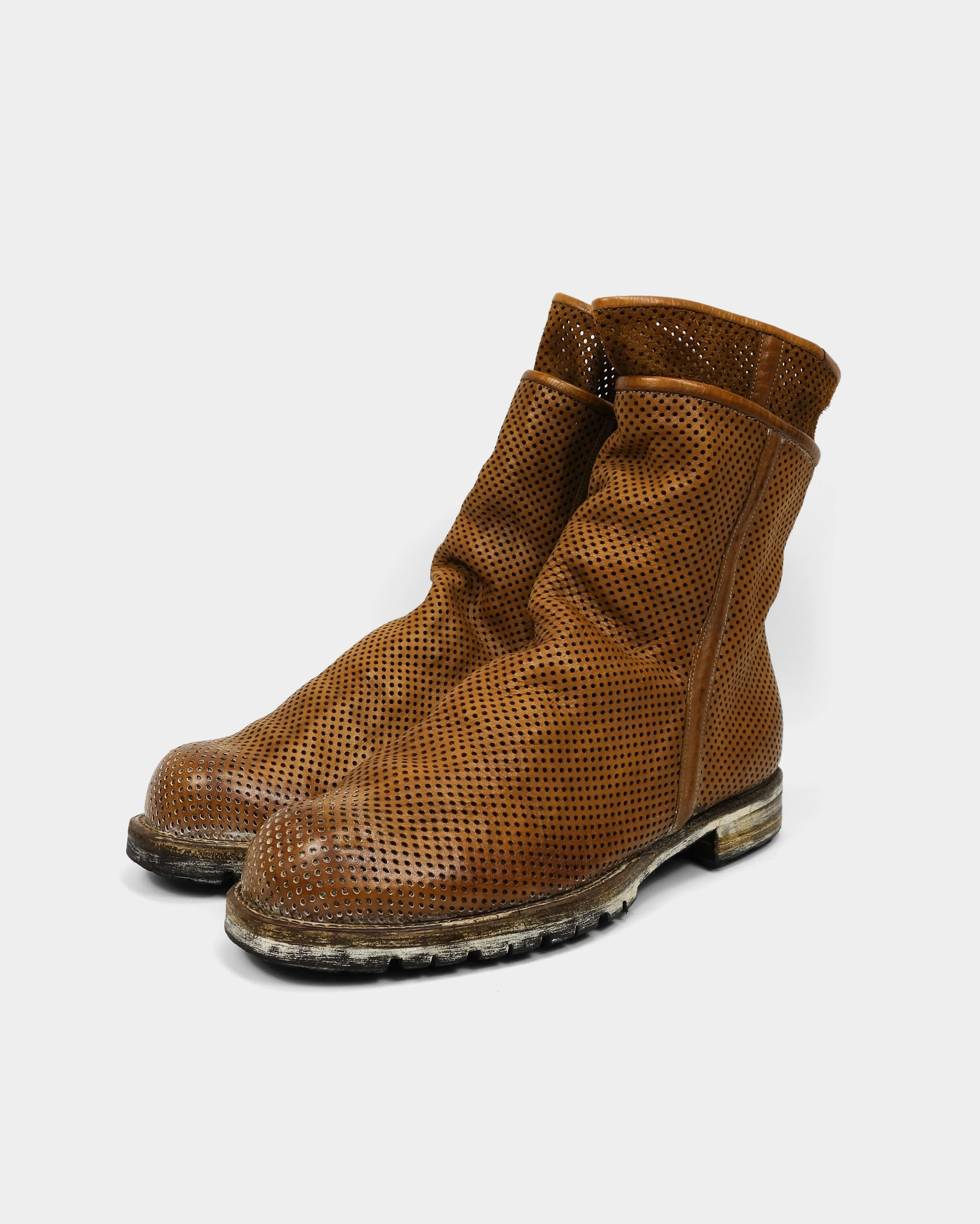 Vintage 1990s Mihara Yasuhiro Perforated Tan Leather Boots