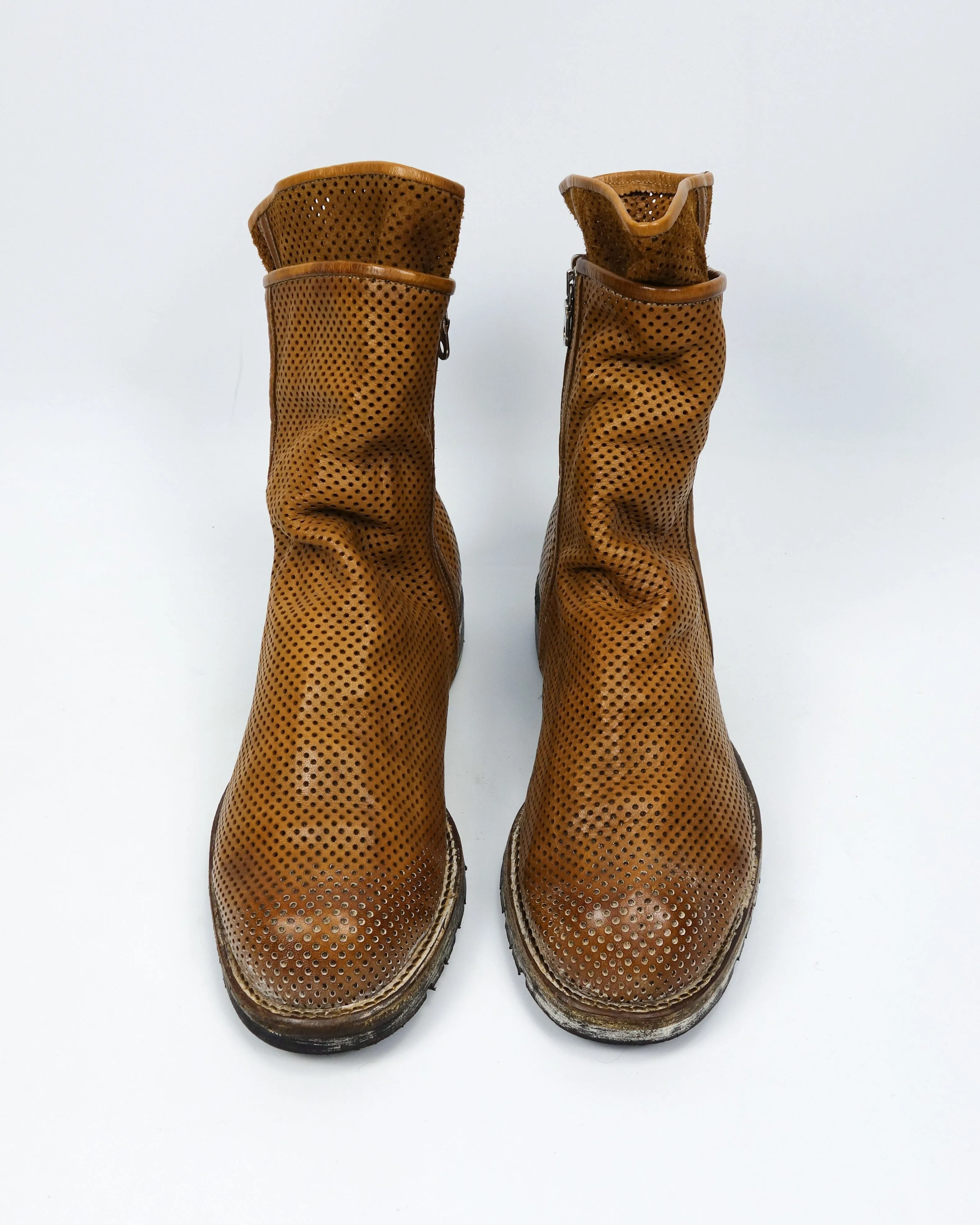 Vintage 1990s Mihara Yasuhiro Perforated Tan Leather Boots