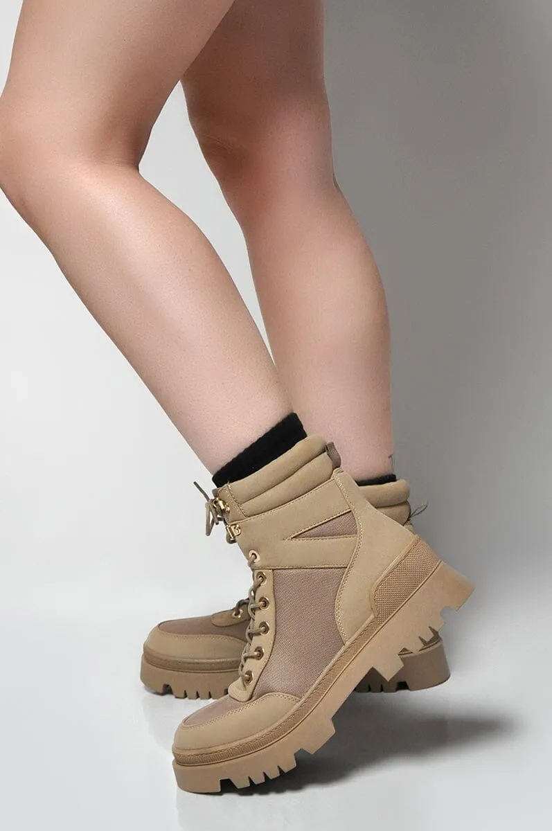 Stylish Mood Sand Combat Boots - Size 6 - Durable and Trendy Essentials