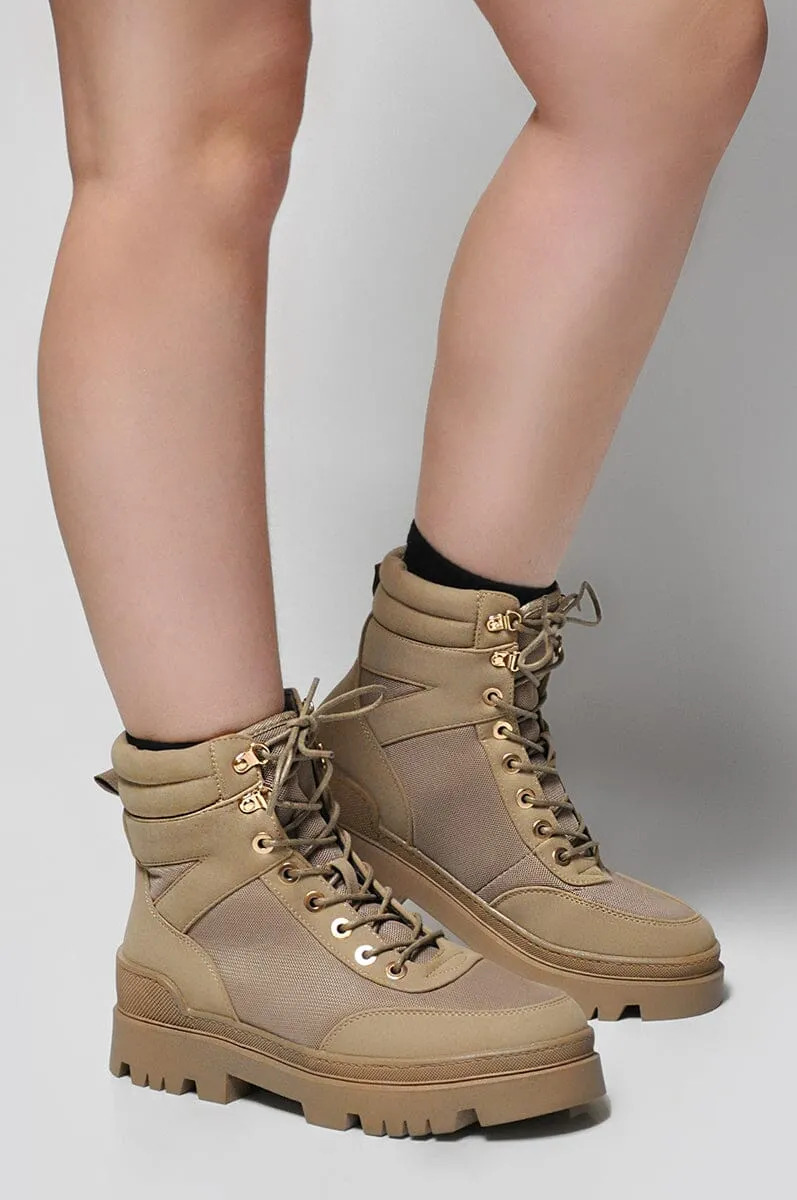 Stylish Mood Sand Combat Boots - Size 6 - Durable and Trendy Essentials