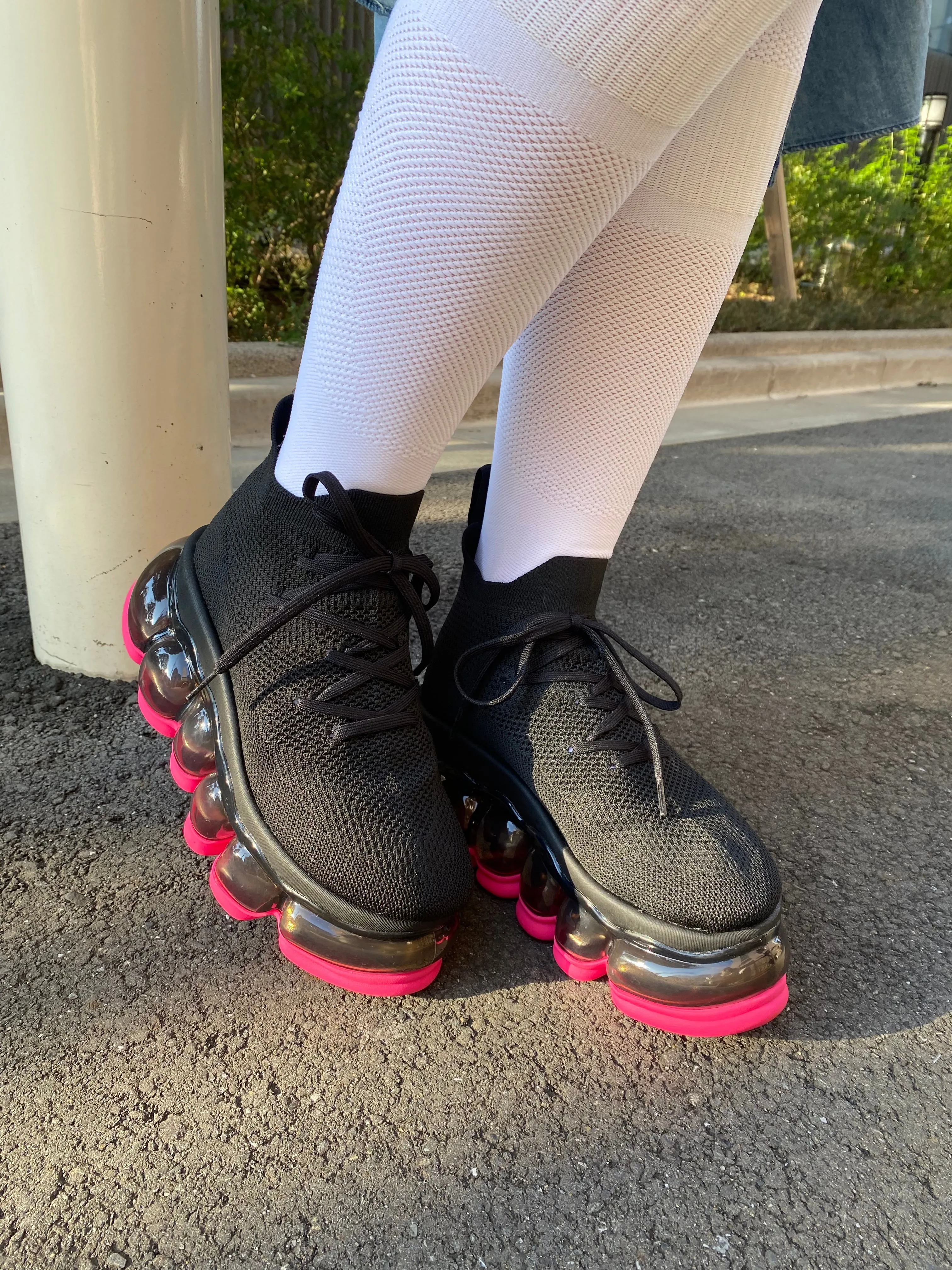 New "Jewelry" High Shoes / NeonPink Black