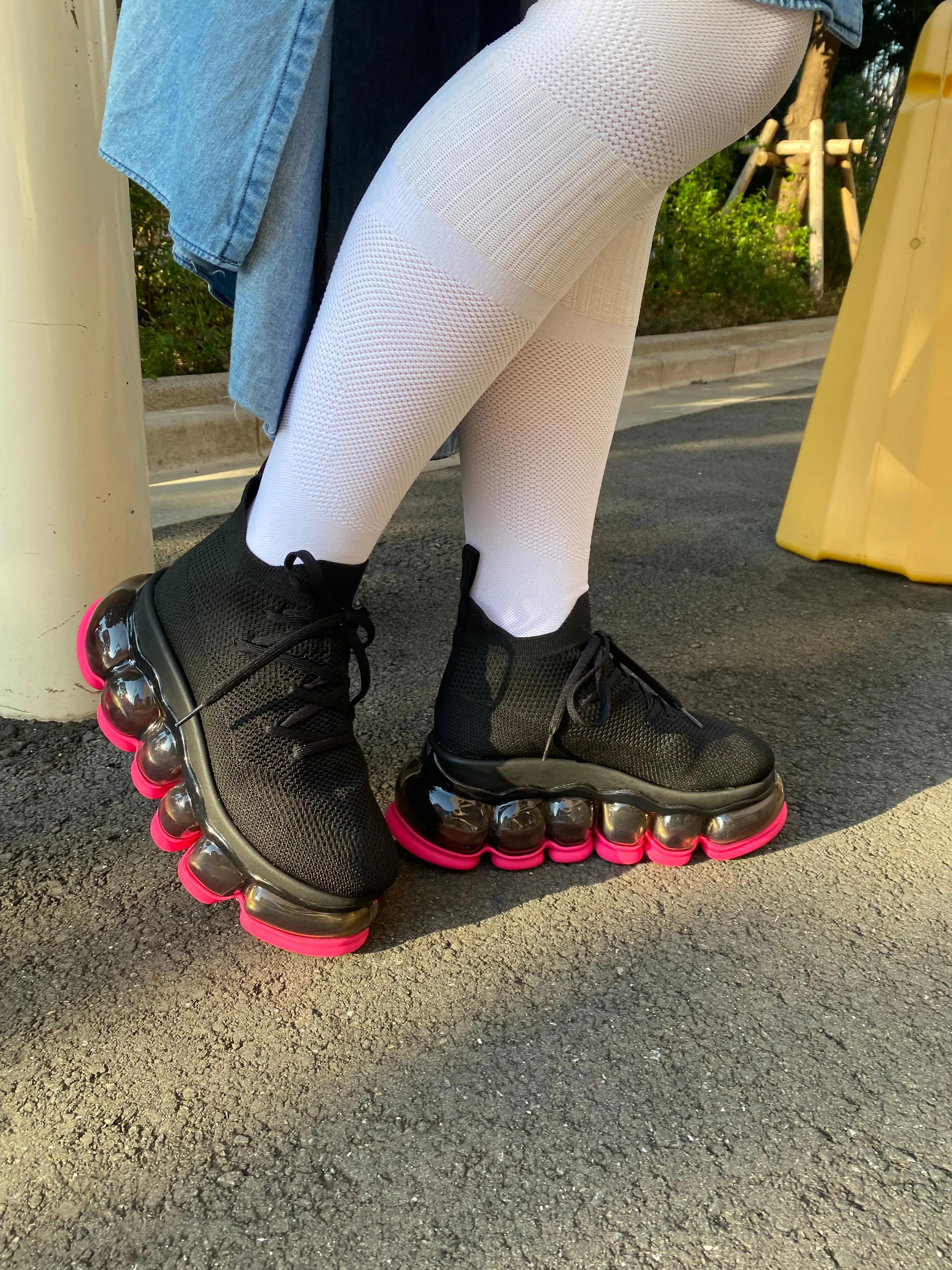 New "Jewelry" High Shoes / NeonPink Black