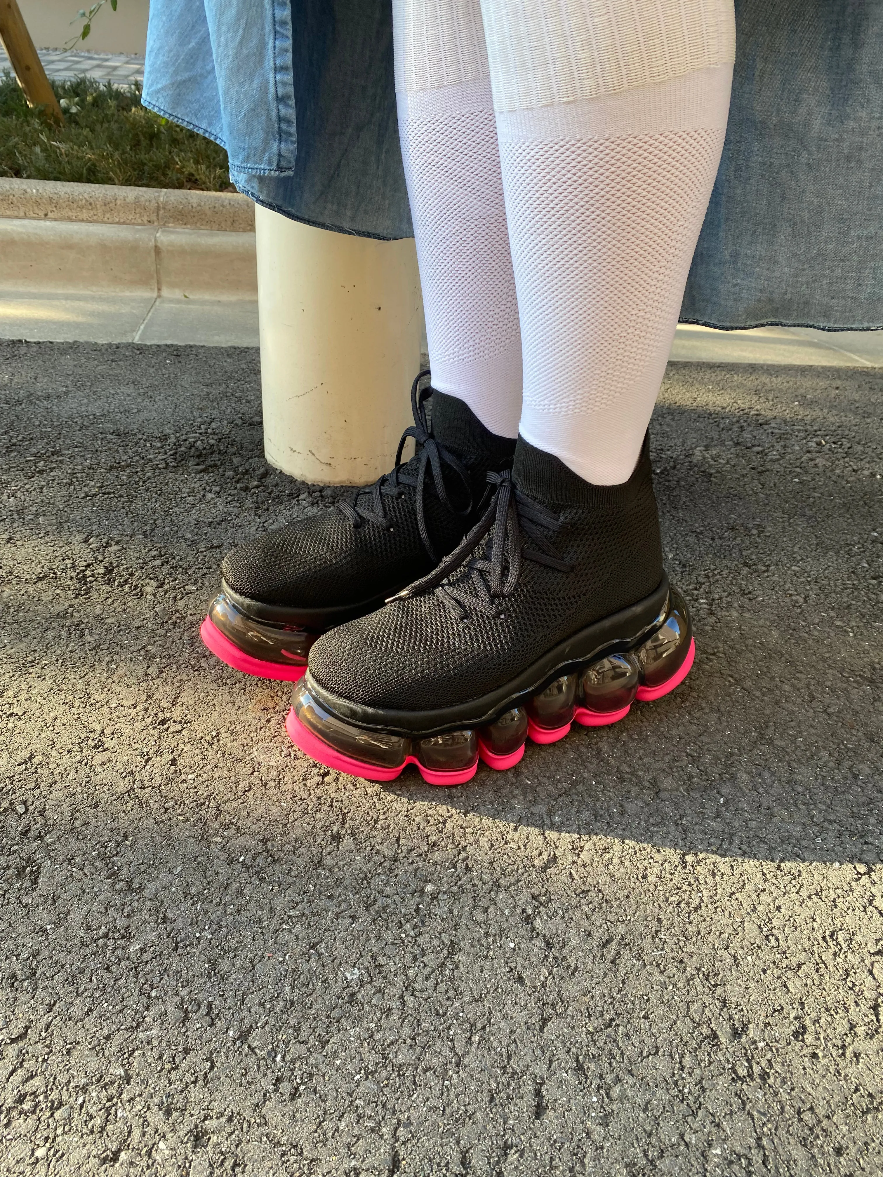 New "Jewelry" High Shoes / NeonPink Black