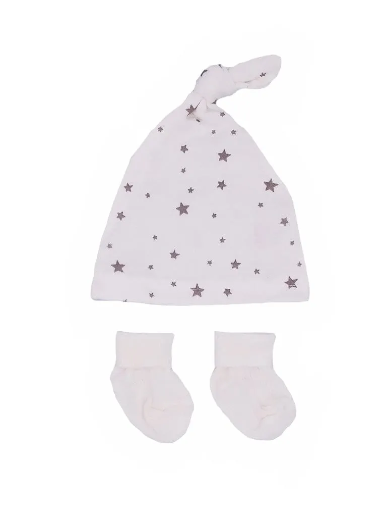 Premature Baby Knotted Hat and Socks Set - Grey Stars