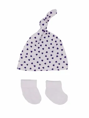 Premature Baby Knotted Hat and Socks Set - Purple Hearts