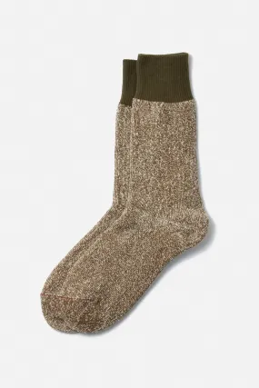 RoToTo Double Face Silk Cotton Crew Socks / Olive Dark Khaki