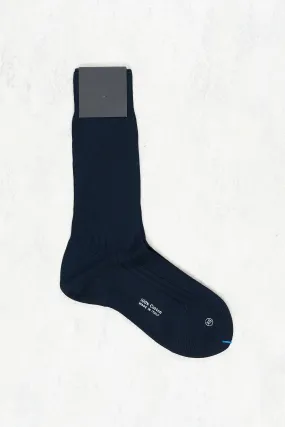 Optimized Title: Stylish Navy Cotton Short Socks with Ribbed Design