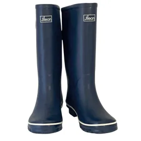 Navy Wide Calf Wellies with Reflective Rear Strip - Extra Room in Foot and Ankle