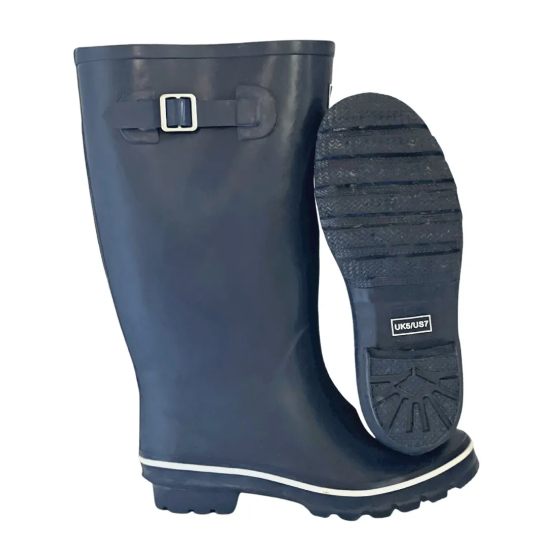 Navy Wide Calf Wellies with Reflective Rear Strip - Extra Room in Foot and Ankle