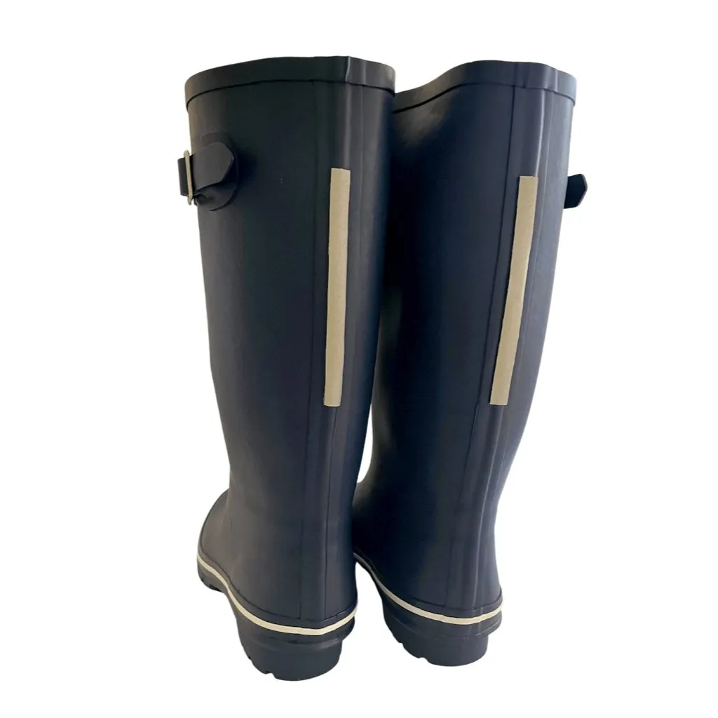 Navy Wide Calf Wellies with Reflective Rear Strip - Extra Room in Foot and Ankle