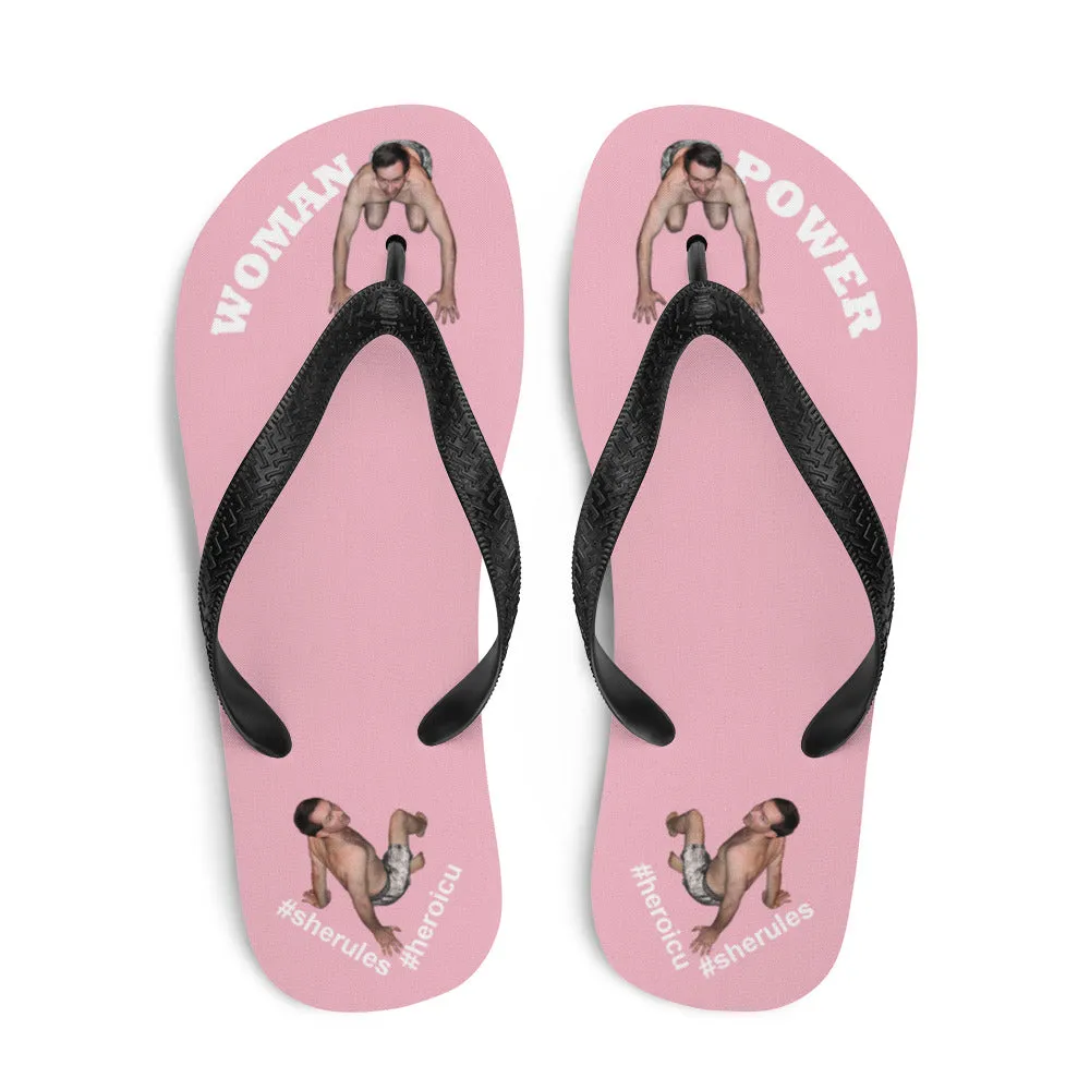 Woman Power Fabric Top Flip Flop Sandal Has Men Bow To Your Toes Pale Pink Color with White Letters (NEW 2023-04)