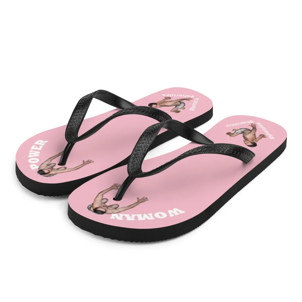 Woman Power Fabric Top Flip Flop Sandal Has Men Bow To Your Toes Pale Pink Color with White Letters (NEW 2023-04)