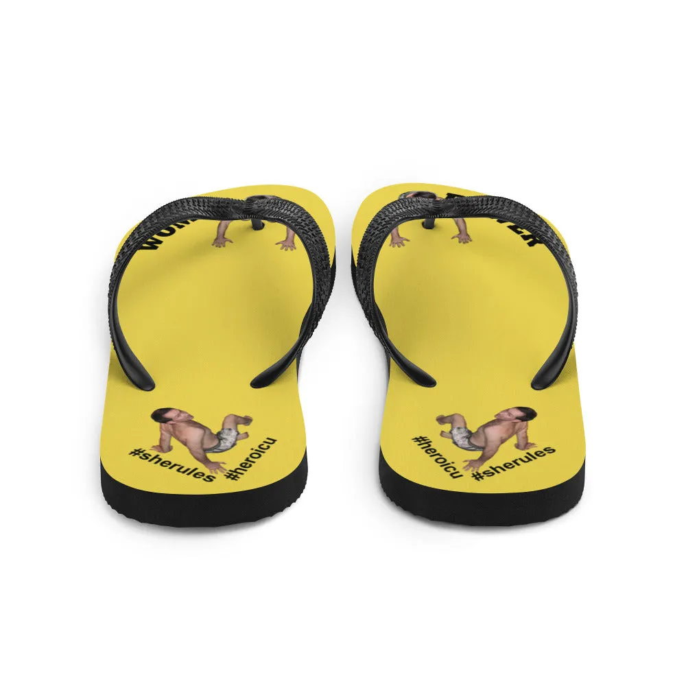 Woman Power Fabric Top Flip Flop Sandal Has Men Bow To Your Toes Yellow Color with Black Letters (NEW 2023-04)