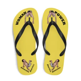 Woman Power Fabric Top Flip Flop Sandal Has Men Bow To Your Toes Yellow Color with Black Letters (NEW 2023-04)