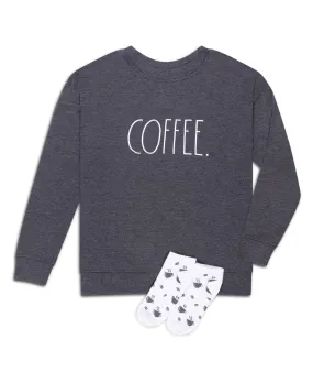 Women's "COFFEE" Drop Shoulder Sweatshirt and Socks Set